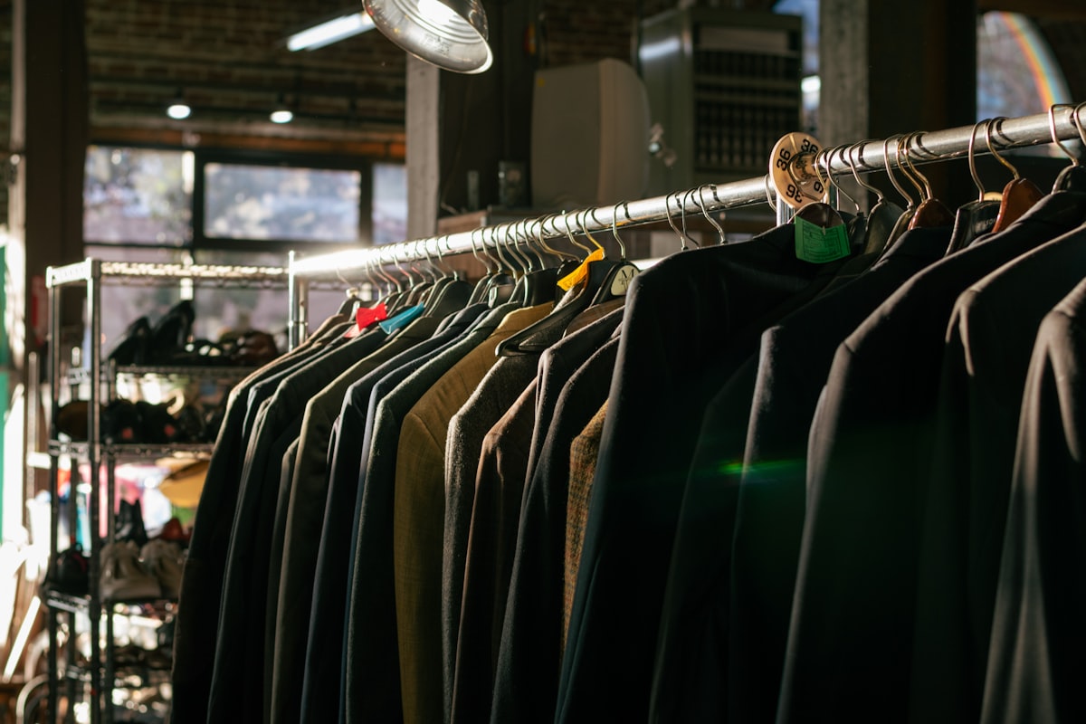 A curated rail of second-hand coats and jackets